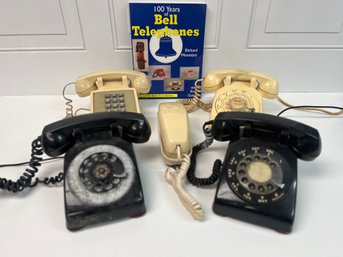 4 Vintage Rotary Phones & 100 Years Of Bell Telephones Book