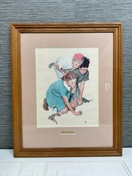 Norman Rockwell Framed 'PLAYING MARBLES' Print 18x22.5