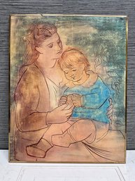 Framed Watercolor Drawing Of Mother And Child