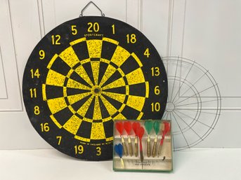 Vintage Yellow & Black Two Sided English Dartboard W/ Darts