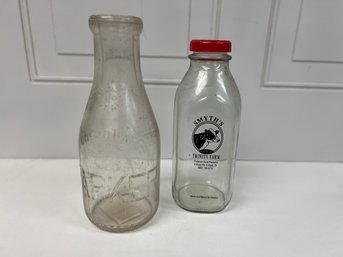 2 Vintage Milk Bottles - Smyths Trinity Farm