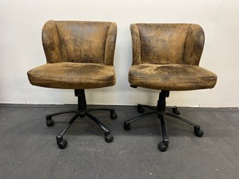 Two Chocolate Microsuede Adjustable Office Chairs