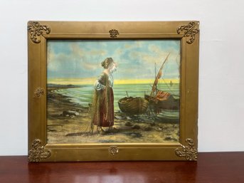 Framed Print - Girl Looking Out To Sea - Note Water Stains