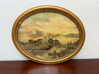 Oval Country Scene Print