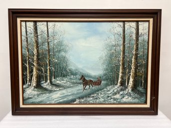 Large Frame Winter Scene Painting