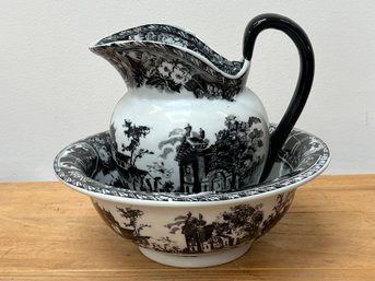 Victoria Ware Ironstone Pitcher And Bowl Set With A Beautiful Scenic Design