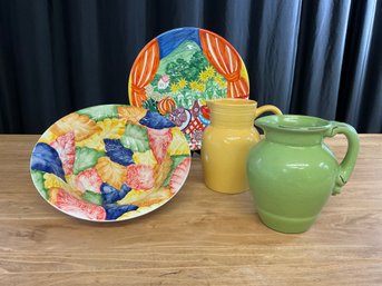 Countryside Sunflowers And Ceramic Pitchers - Made In Italy