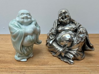 Pr Of Smiling Buddahs  1 Is Porcelain