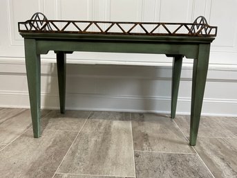 Two Piece Wood Table And Wrought Iron Tray Top