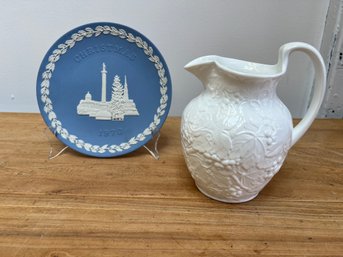 Wedgwood Strawberry And Vine Pitcher     With A Wedgewood 1970 Christmas Plate