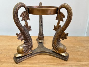 Heavy Brass Stand  With Triple  Dolphin Design Base       Great For A Gazing Or Fortune Teller Glass Ball