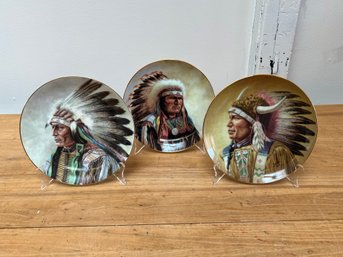 Set Of 3 Porcelain Indian  Collector Plates.      Arapaho /    Sioux /     Algonquin