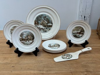 Harkerware Currier Style. Dessert Set Lg Plate  Set Of Serving Dishes And A Pie Or Cake Server