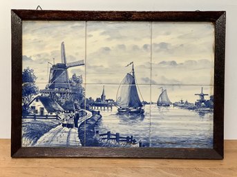 Six Panel Blue Tile Delft Framed Picture