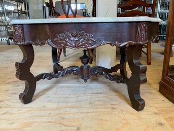 Ornate Carved And Marble Top Coffee Table 38z26x19