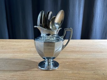 Silverplate Pitcher And Spoons