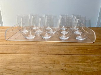 Riedel Stemless Wine Glasses And Lucite Tray