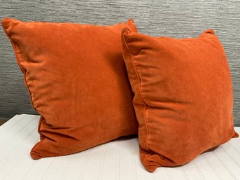 Pair Of Orange Velvet Throw Pillows