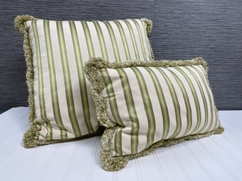 Pair Of Formal Stripe And Fringed Throw Pillows