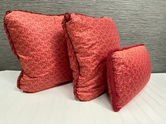 Trio Of Burnt Red Pillows With Coral Pattern