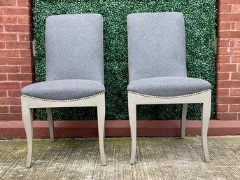 Pair Of Grey And Off White With Nail Head Accent Chairs