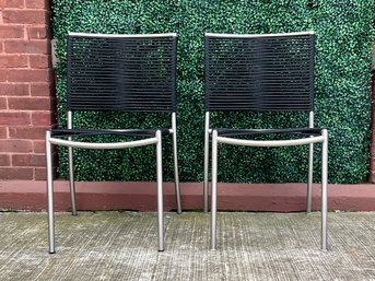 Polished Aluminum Armless Black Rope Chairs