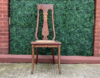 Antique Continental Painted Side Chair With Rush Seat