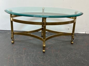 Oval Glass And Brass Coffee Table