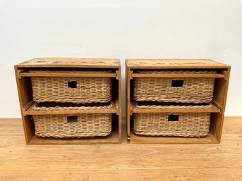 Wood & Wicker Storage Cubes With Flower Design On Top