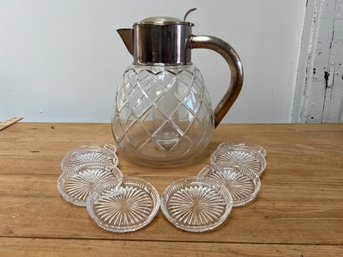 Cut Glass Pitcher And Coasters