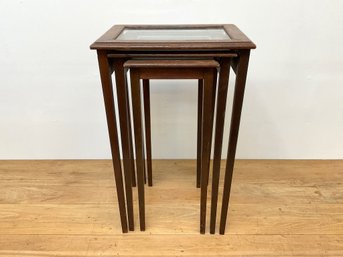 Three Small Glass Top Nesting Tables