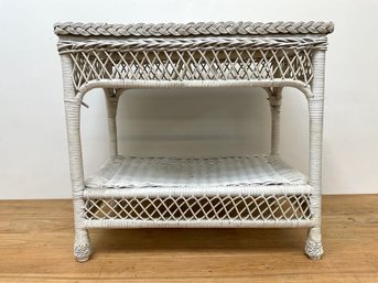 Vintage White Wicker Table - 23' H X 25' W X 16' D