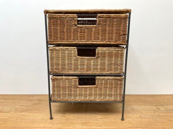 THree Drawer Wicker & Metal End Table - 25' H X 18' W X 12.5' D