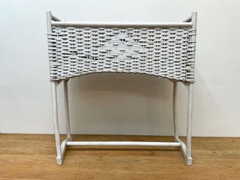 Antique White Wicker Plant Stand