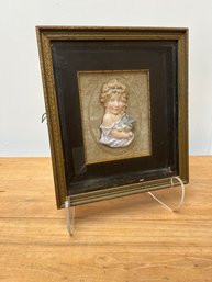 Early Framed Bisque Figure Of A Girl With Her Cat