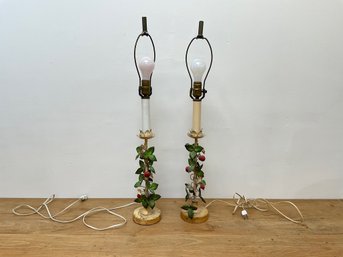 Mid 20th Century Tole Strawberry Table Lamps - 30.5' H X 4' W