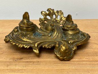 Brass Inkwell.        Could Use Some Further Cleaning.     A Nice Piece