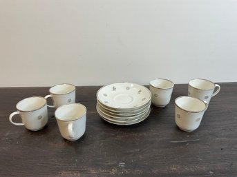 Six Small Vintage Cups With Saucers With Gold Rim