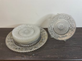 Assorted Collection Of Duncan & Miller Crystal Glass Cake Dish & 6 Small Serving Dishes