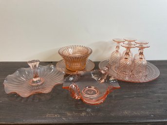 Assortment Of Pink Depression Glass