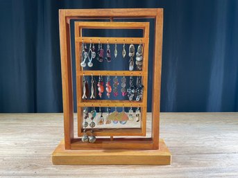 Various Dangle Earrings & Rotating Wooden Stand