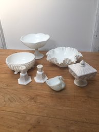 Milk Glass Collection  Including 2 Lg Signed Fenton Bowls  1 Westmoreland Pcs And Others