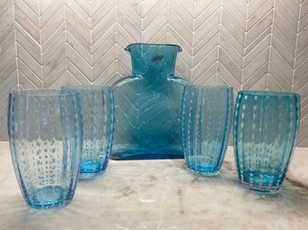 Aqua Hand Painted Glasses & Pitcher