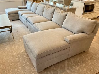 Custom Sectional Upholstered In Grey Linen