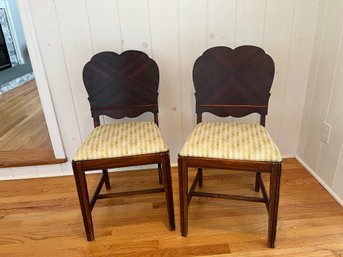 Pair Of Wooden Backed Chairs With Upholstered Seats