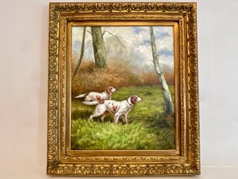 Gold Framed Oil Painting Of Dogs