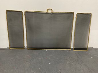 Three Panel Fire Screen With Ornate Brass Trim  (Needs Screws ) 60x32