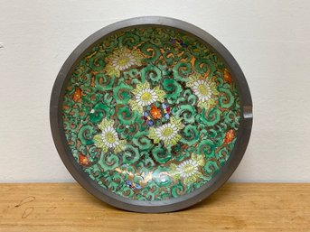 Asian Style Porcelain And Pewter  Bowl Six Inches Round