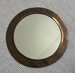 Round Patinated Brass Mirror 23'