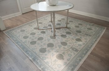 Square Woven Area Rug In Pale Blue And Cream